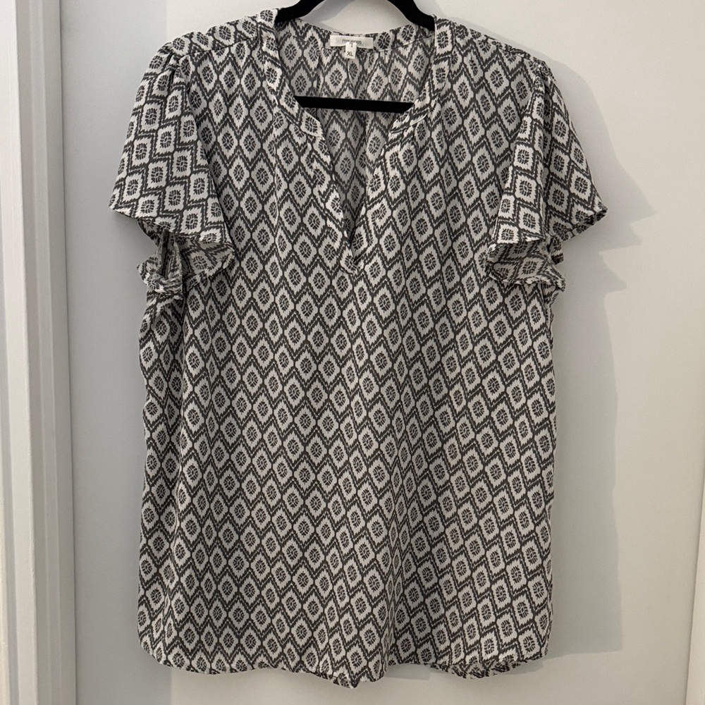 Maurices Sage Green  and White Geometric Blouse